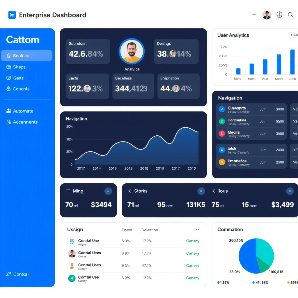 GlobalTech Solutions dashboard showing modern interface with analytics charts and user management panels