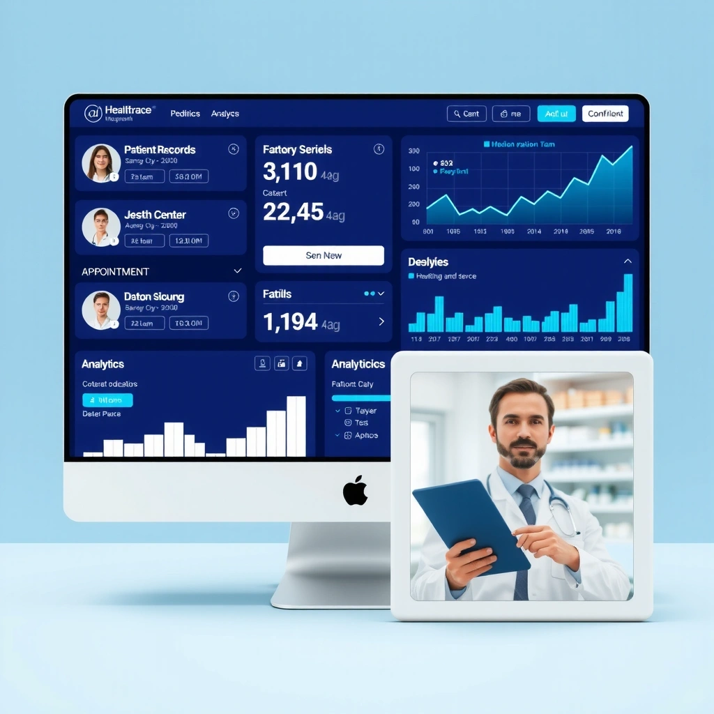 HealthTech Innovations medical dashboard with patient records, appointment scheduling, and telemedicine interface