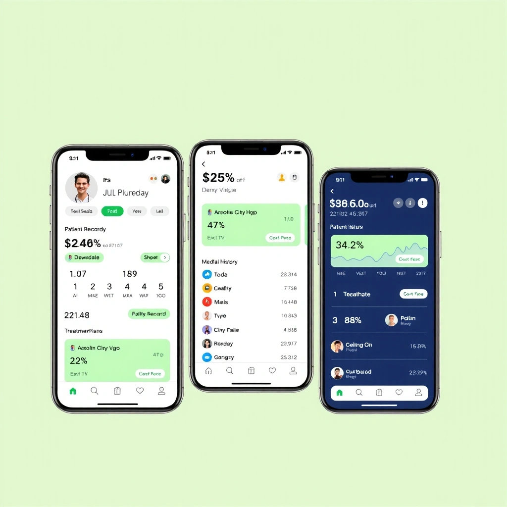 Healthcare management system interface showing patient records, appointment scheduling, and medical analytics dashboard