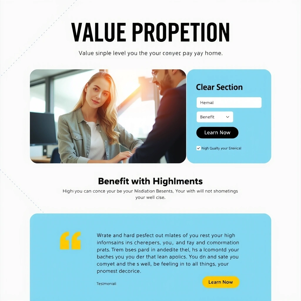Landing page design with clear call-to-action, product features, and conversion elements